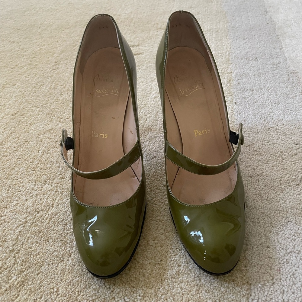 Christian Louboutin green patent Mary Jane heels